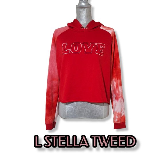 Stella Tweed Tie dye Hoodie Cropped Pullover Red Love Large - Picture 1 of 11